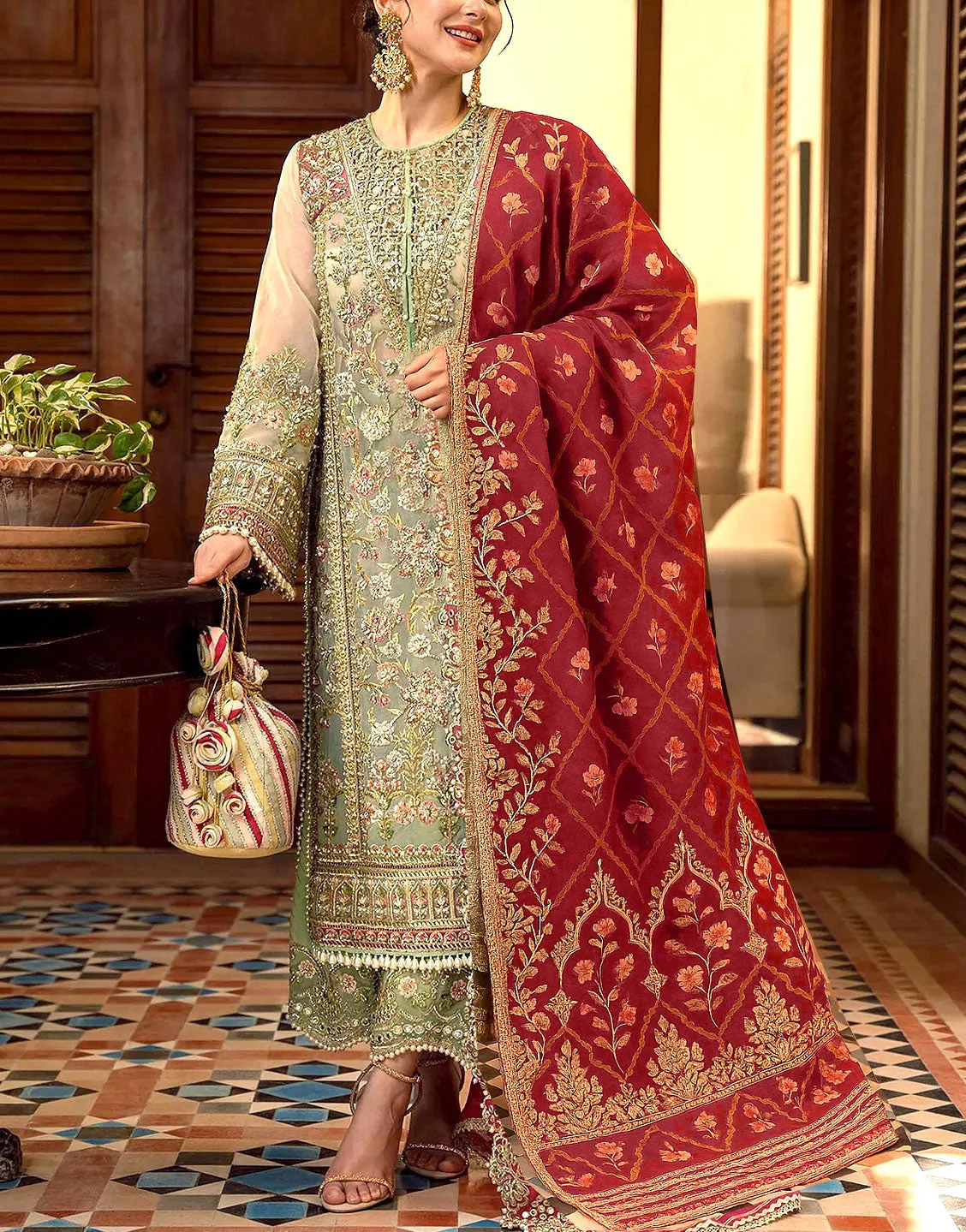 Luxury Handcrafted Embroidered Organza Bridal Dress for Weddings