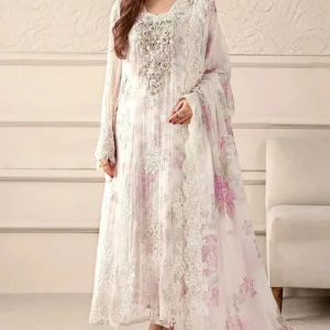Heavy Embroidered White Chiffon Wedding Wear Dress with