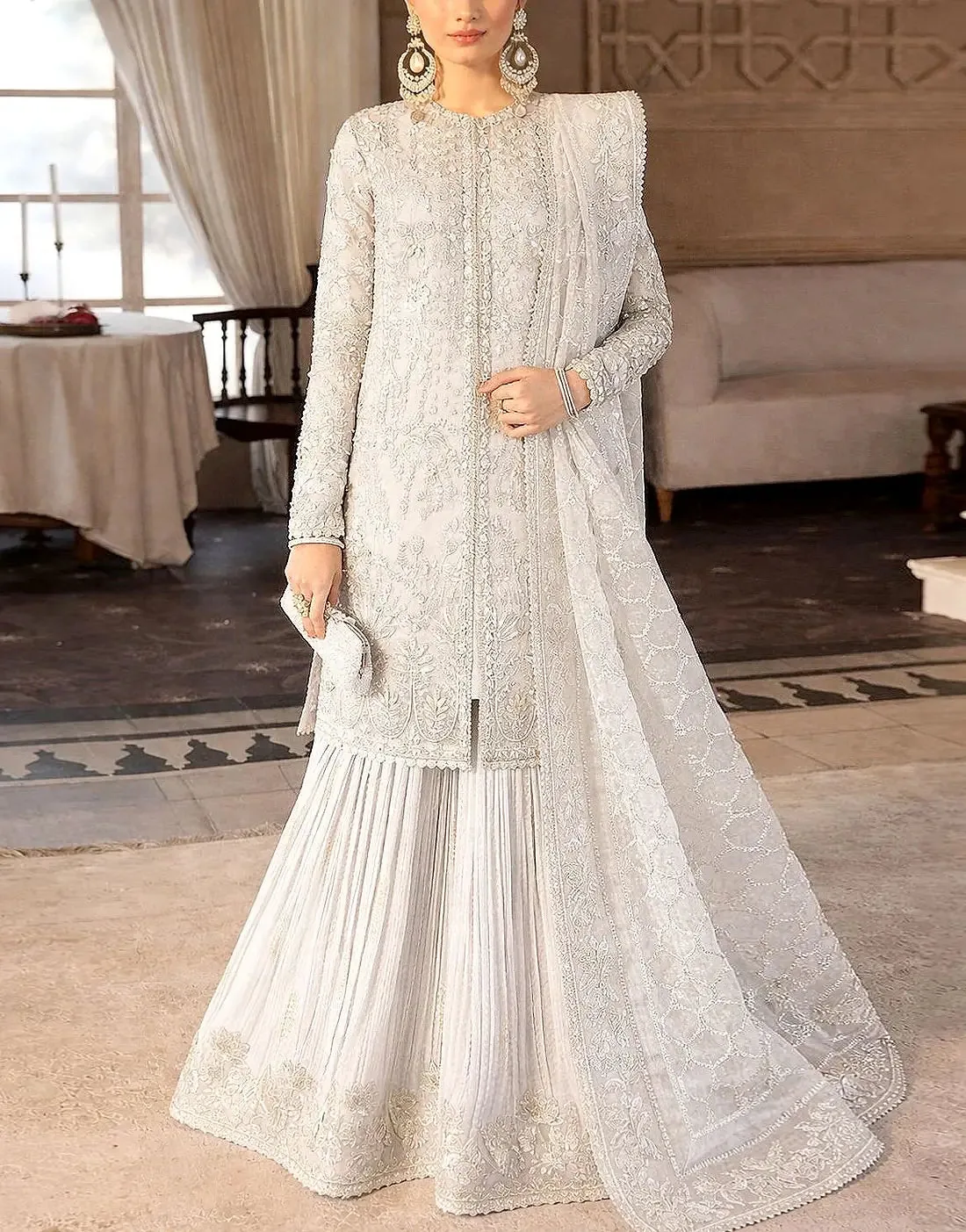 Luxurious Heavy Embroidered Organza Bridal Sharara Dress -