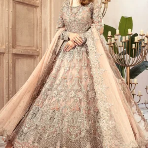 Luxurious 3D Handwork & Embroidered Peach Net Bridal