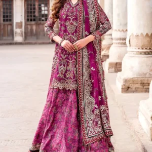 Glamorous Embroidered Magenta Chiffon Bridal Lehenga with Rich